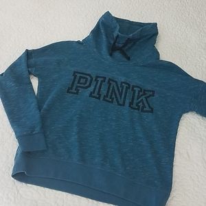 Medium PINK funnel neck hoodie in teal blue green
